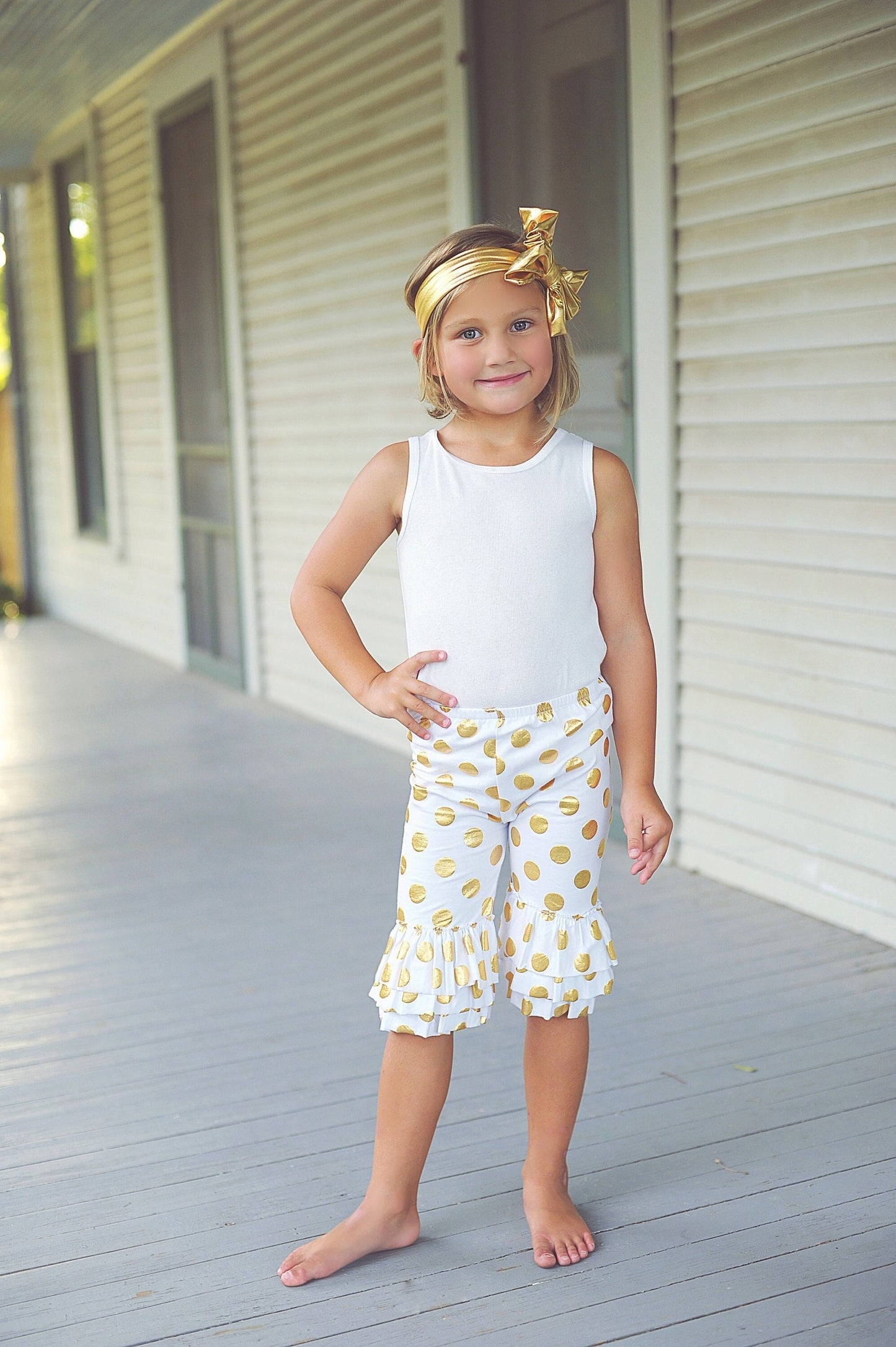 Ruffled Polka Dot Pants in White