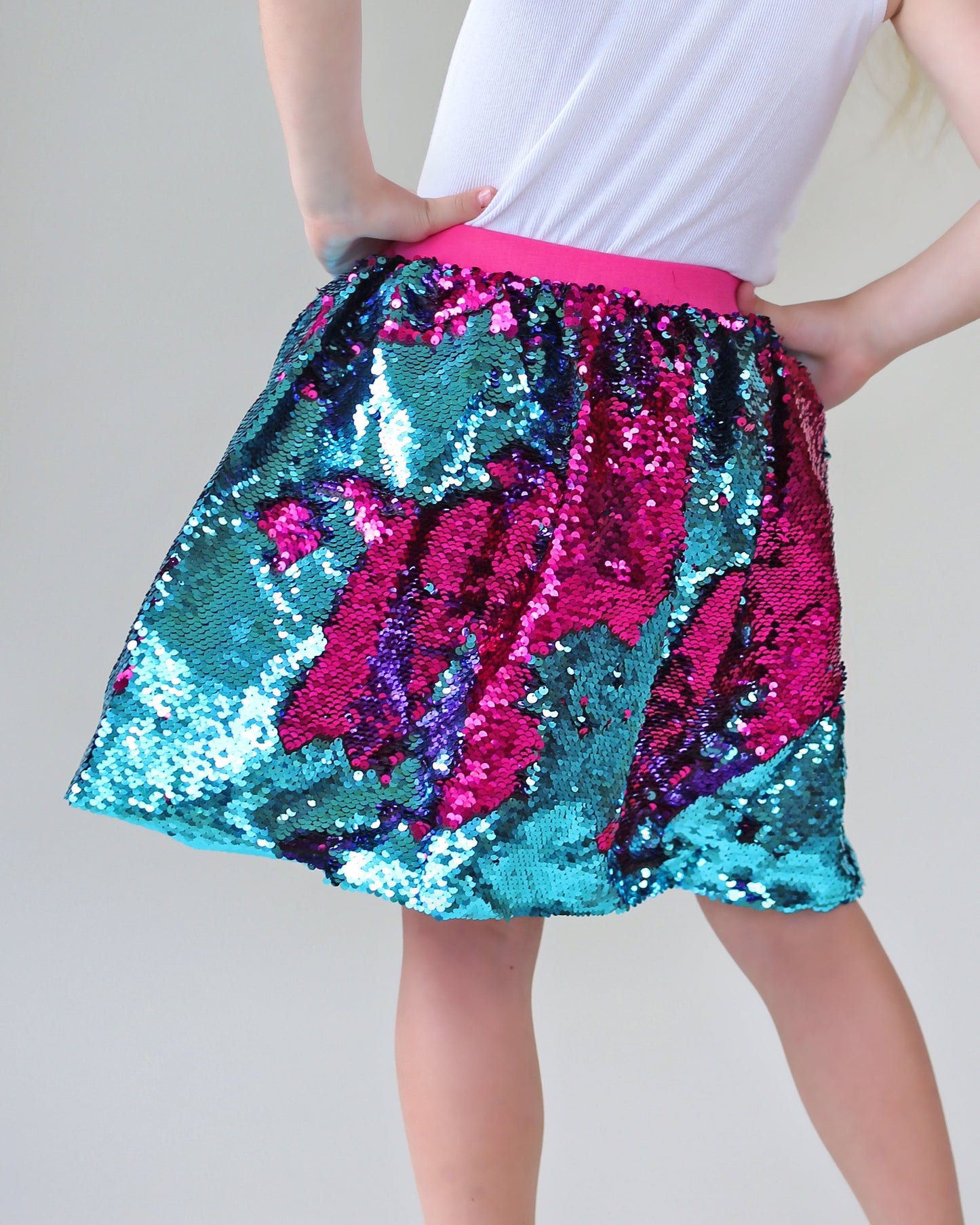Aqua and Hot Pink Flip Bubble Skirt - Aqua and Hot Pink Skirt - Magic Sequin Skirt - Birthday Skirt - Party Bubble Skirt - Twirly Skirt