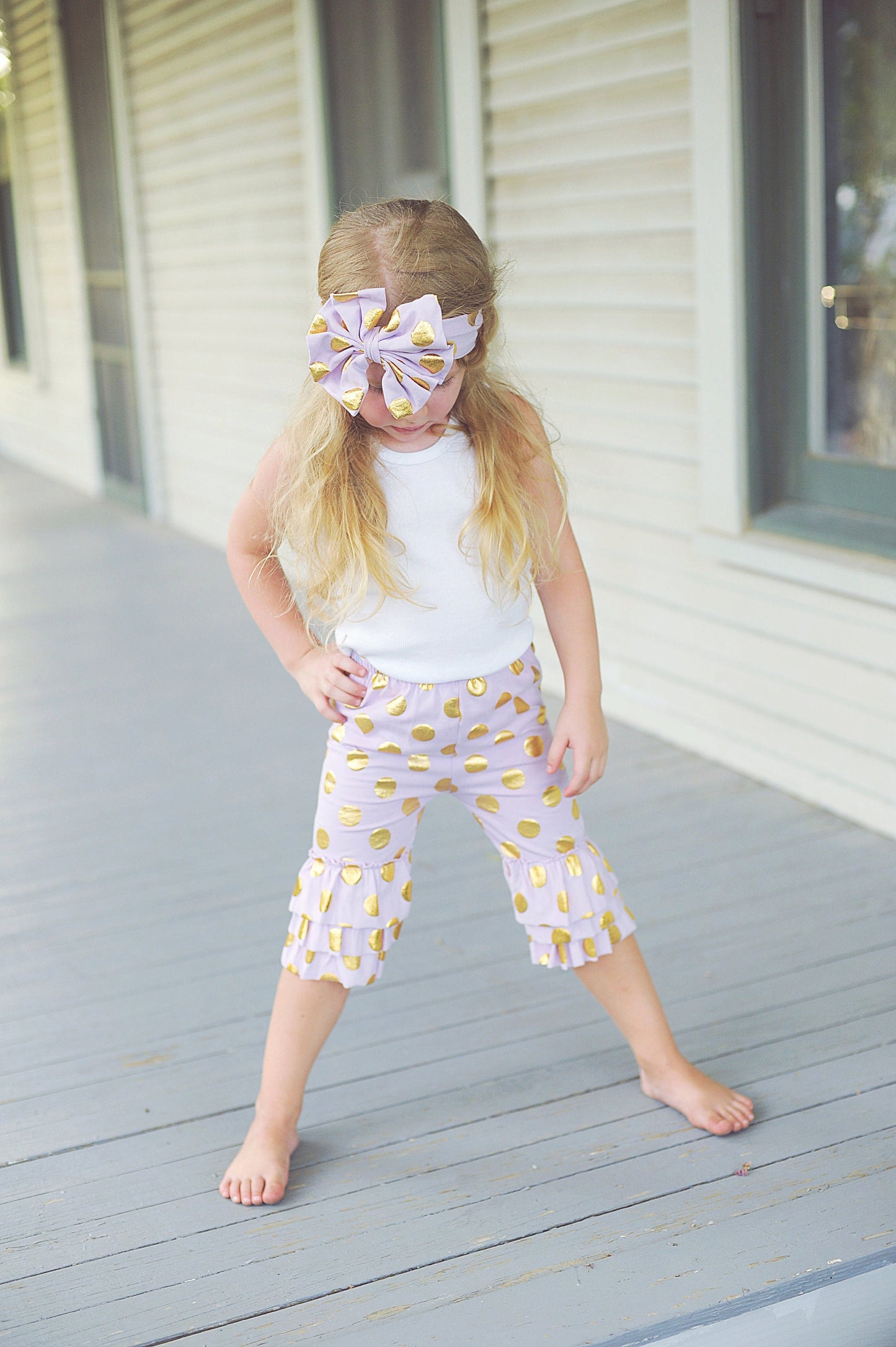 Ruffled Polka Dot Pants in Lavender
