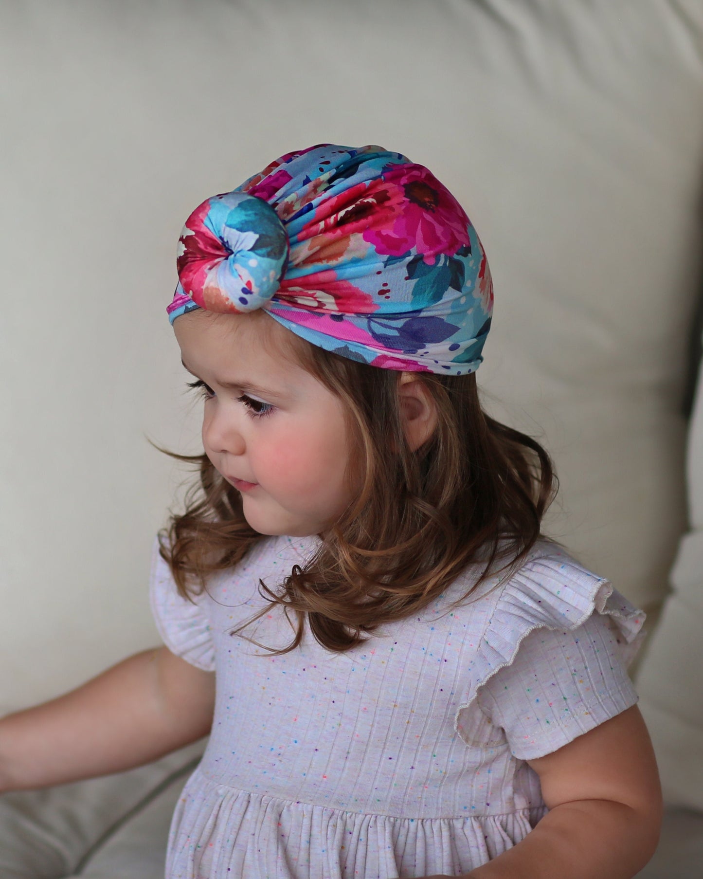 Teal and Hot Pink Pastel Floral Turban - Baby Turban - Toddler Turban - Floral Turban - Baby knot turban - Baby Head Wrap - Knot Turban