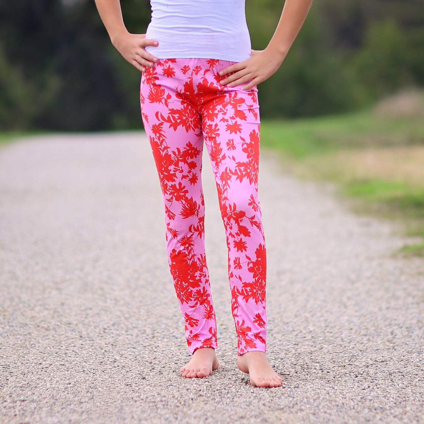 Floral Leggings in Red and Pink