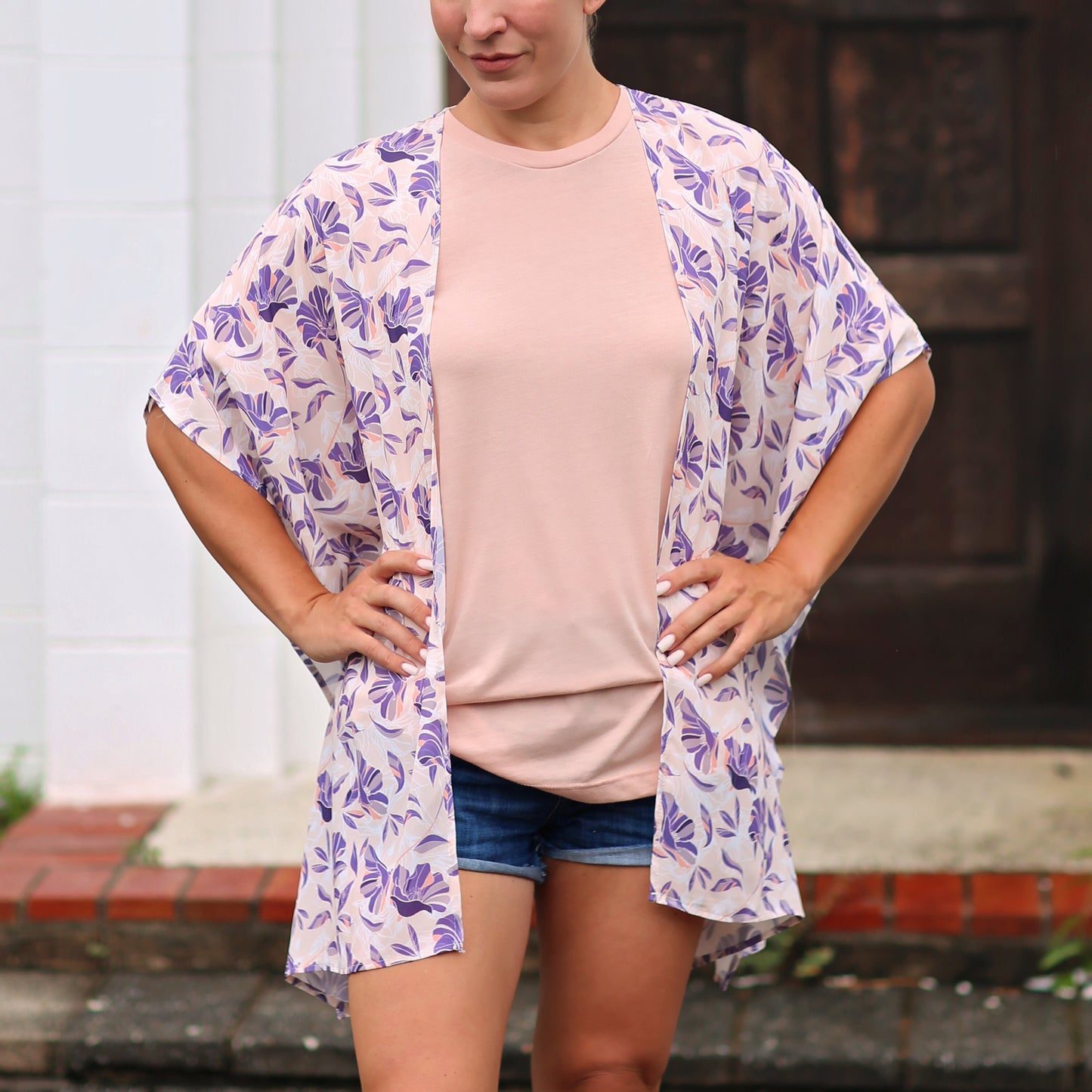 Pink and Lavender Floral Kimono- kimono, open flower shirt, boho kimono, kimono shirt, girls kimono, jacket, cardigan, beach cover up, shirt