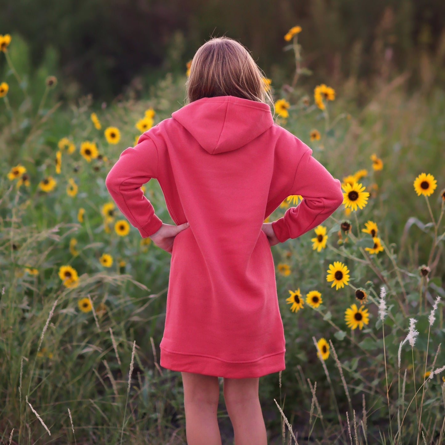 Girls Red Hoodie Dress - red dress, red hoodie, red hoodie dress, red fall dress, basic hoodie dress, red sweatshirt dress, red jersey dress