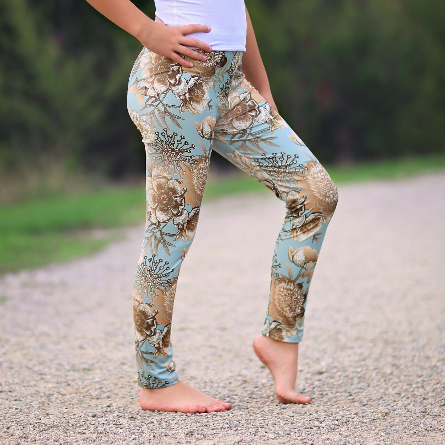 Floral Leggings in Mint and Bronze