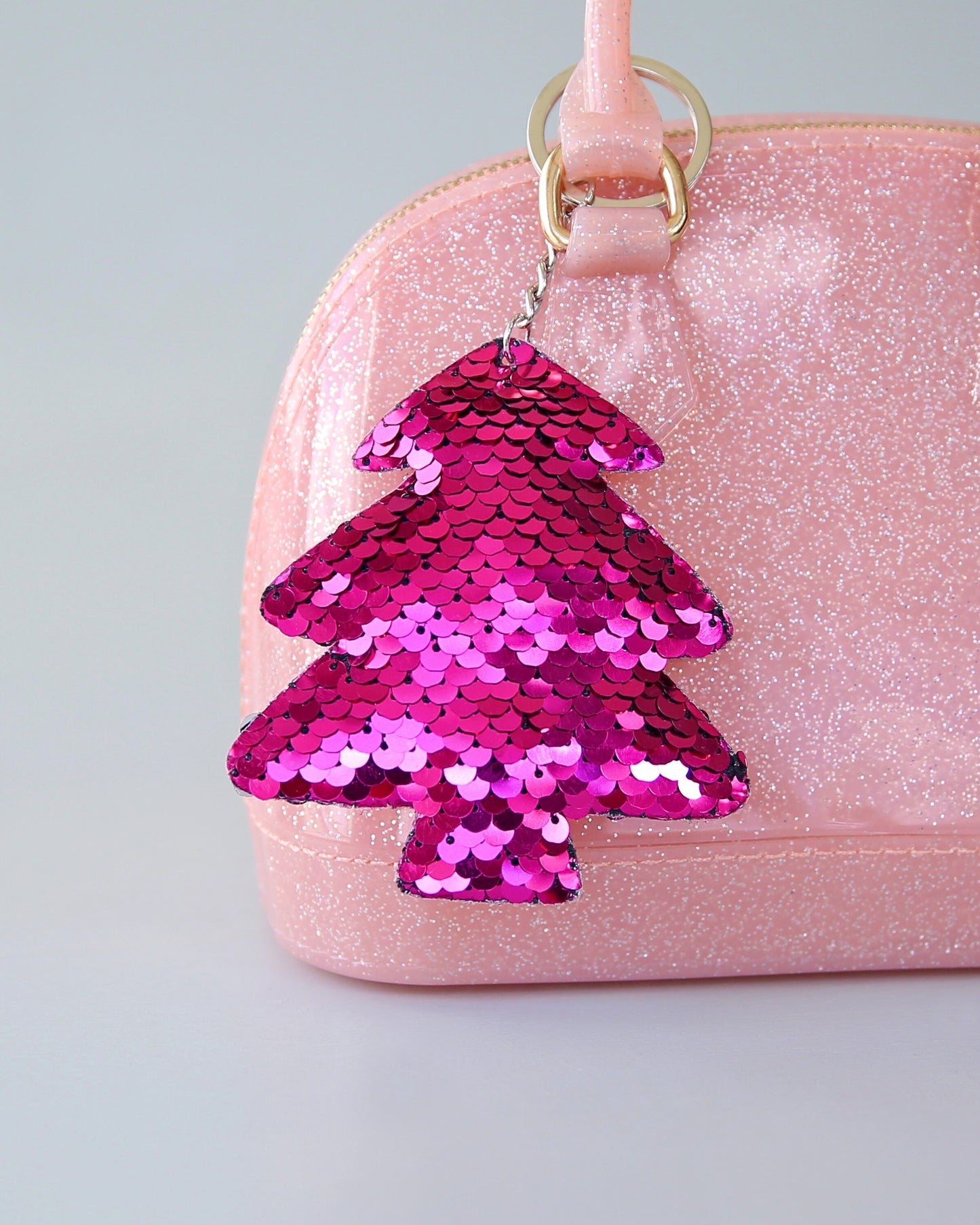 Hot Pink Christmas Tree Keychain - Sequin Keychain, Hot Pink Sequin Keychain - Christmas Stocking Gift - Back to School Gift, Kid Gift, Tree