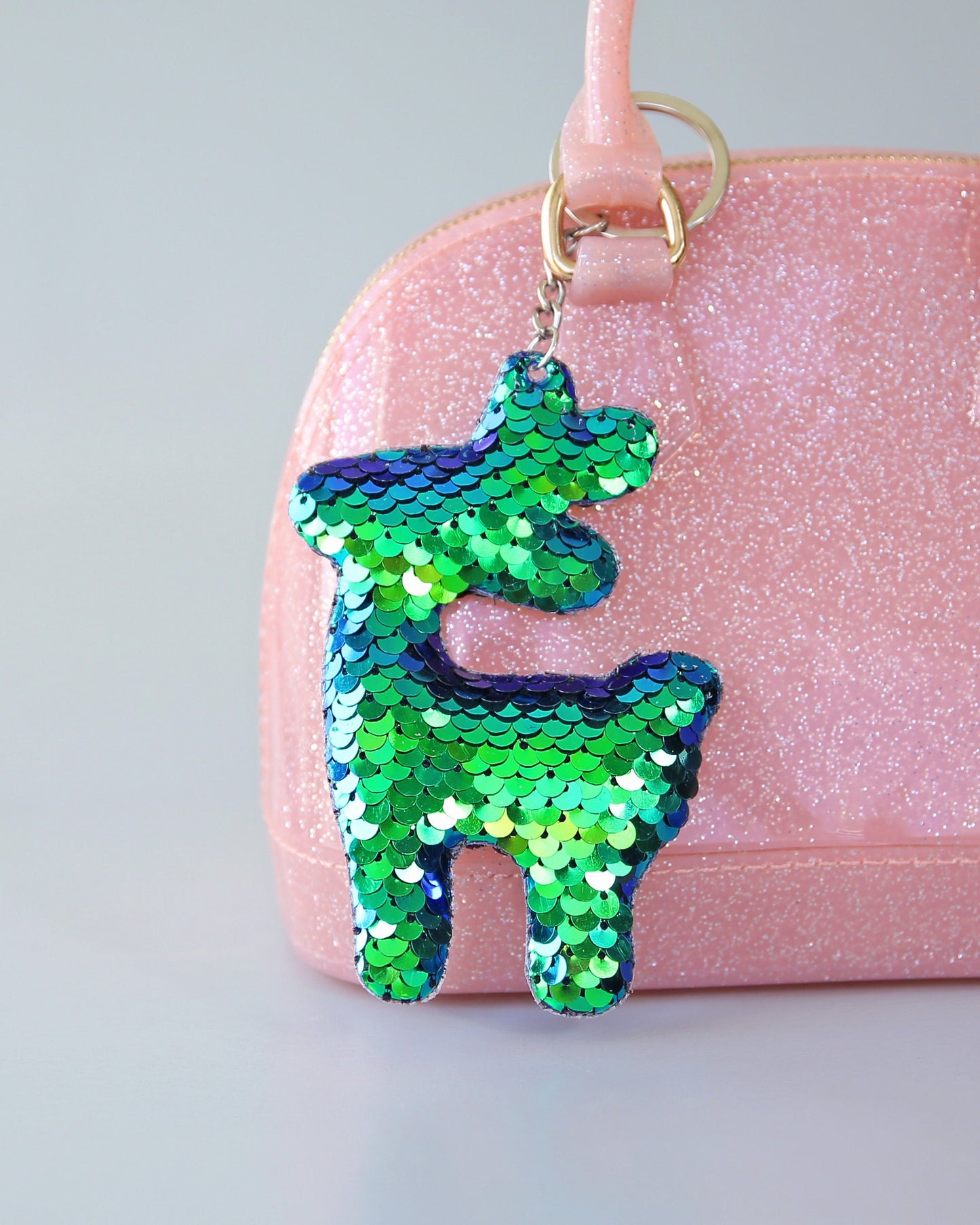 Green Reindeer Keychain - Sequin Keychain - Green Sequin Keychain - Christmas Stocking Gift - Back to School Gift, Kid Gift, Deer