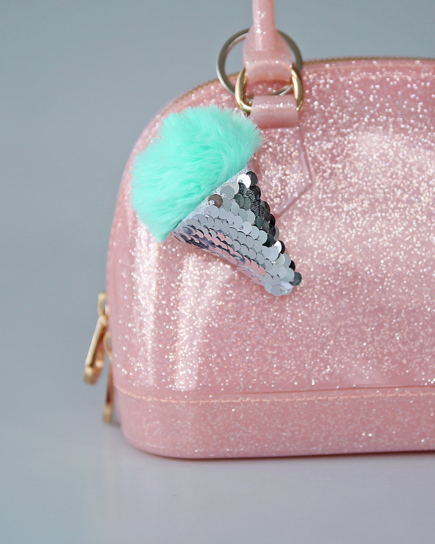 Fuzzy Mint Ice Cream Keychain- Sequin Keychain, Greenc Sequin Keychain, Christmas Stocking Gift, Back to School Gift, Kid Gift, Ice Cream