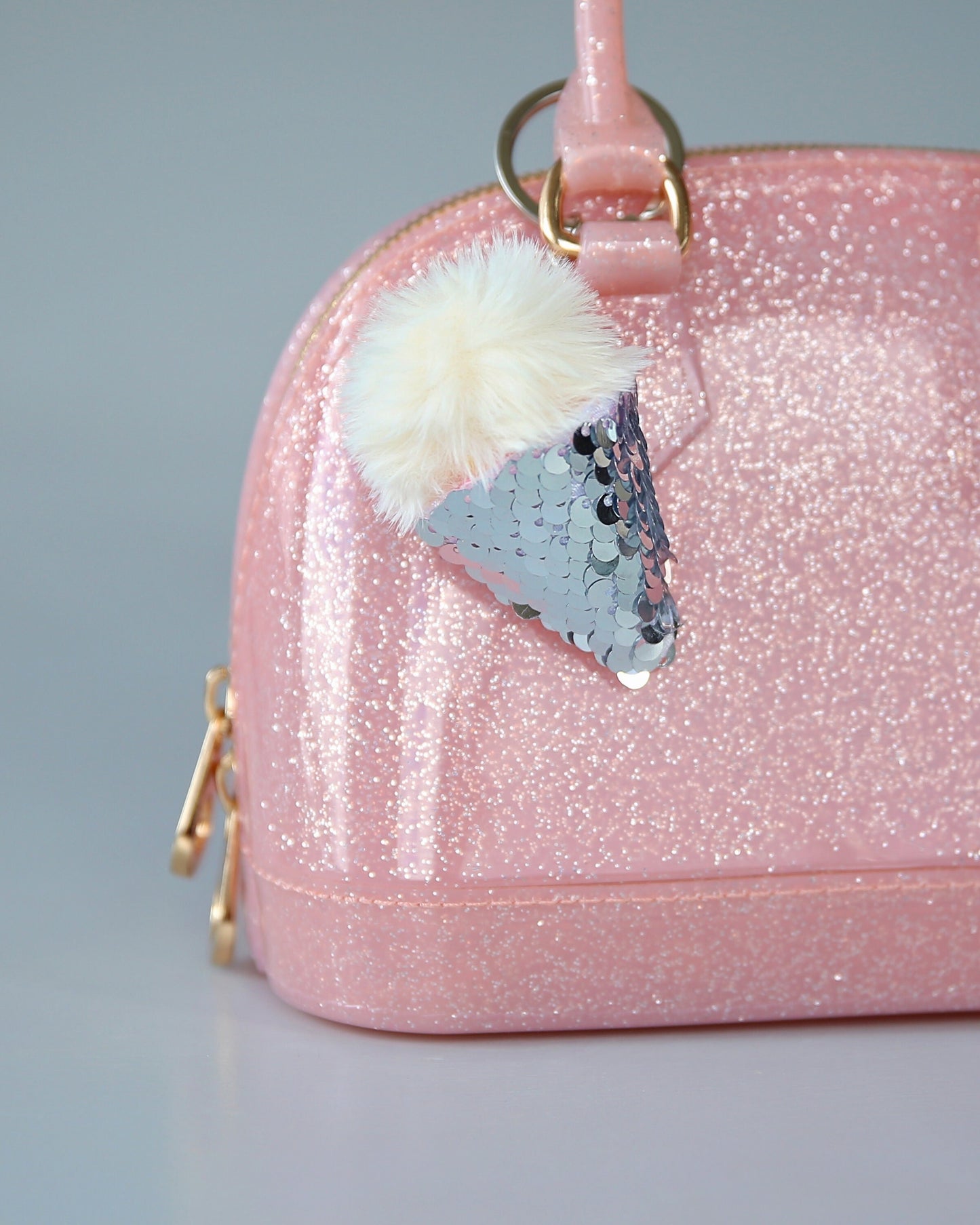 Fuzzy Cream Ice Cream Keychain- Sequin Keychain, Ivory Sequin Keychain, Christmas Stocking Gift, Back to School Gift, Kid Gift, Ice Cream