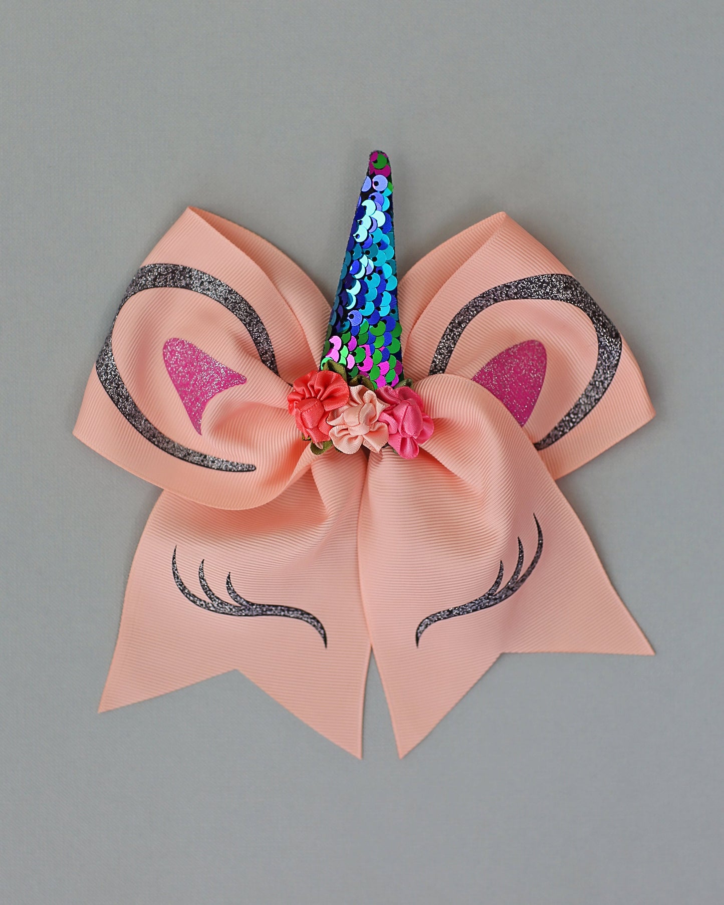 Peach Sequin Unicorn Hair Bow- Unicorn Rubber band, Unicorn Hair Accessory, Unicorn Hair Bow, Girl Birthday Gift, birthday party outfit