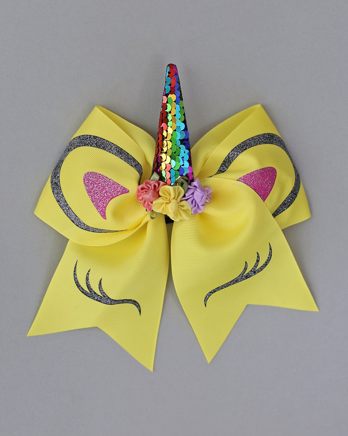 Yellow Sequin Unicorn Hair Bow- Unicorn Rubber band, Unicorn Hair Accessory, Unicorn Hair Bow, Girl Birthday Gift, birthday party outfit