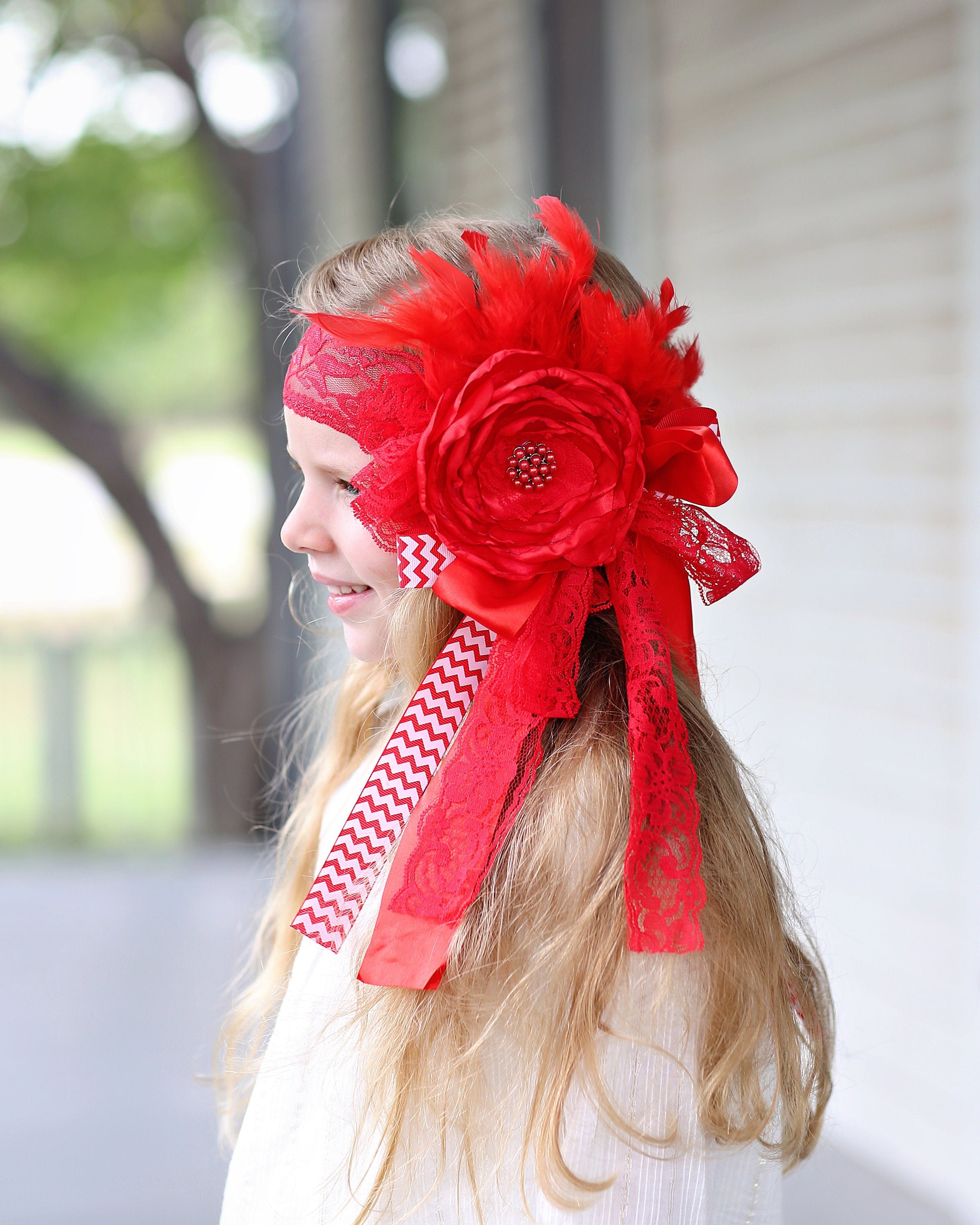 Red Large Flower Headband- Flower Headband, Flower Crown 