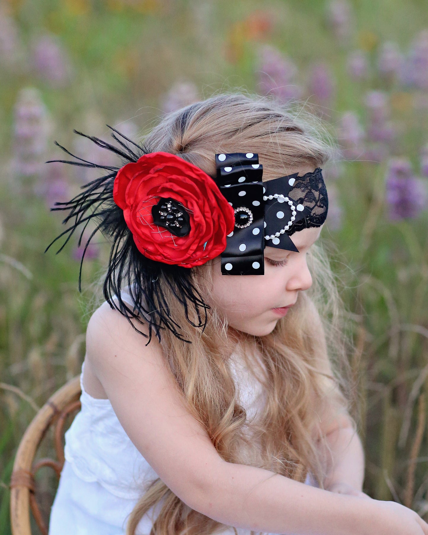 Red and Black Large Flower Headband- Flower Headband, Flower Crown, Red Flower Headpiece, Flower Headband, Boho Flower Crown, girls gift