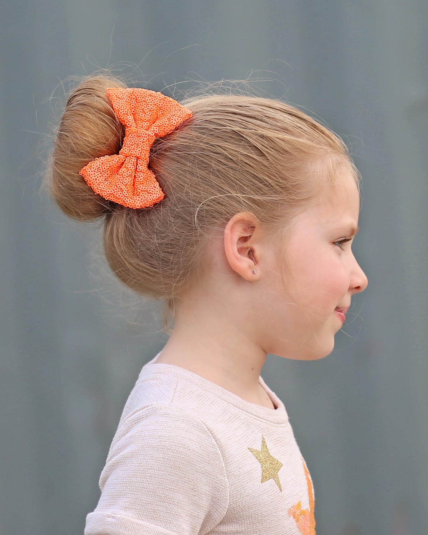 Neon Orange Sequin Bow Clip- Sequin Bow Clip, Orange Sequins, orange bow clip, neon orange bow, dance bow, cheer bow, birthday bow clip