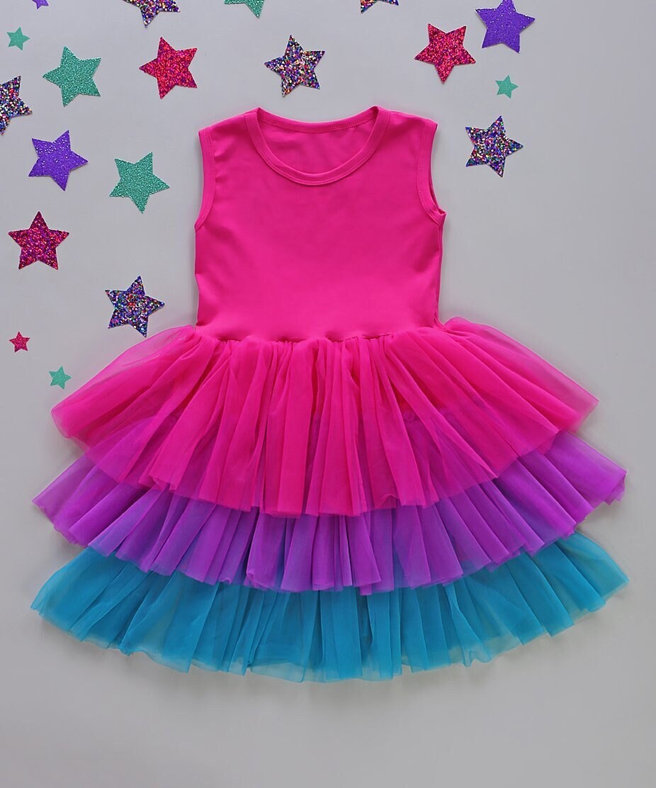 Tutu Dress in Hot Pink, Purple and Teal