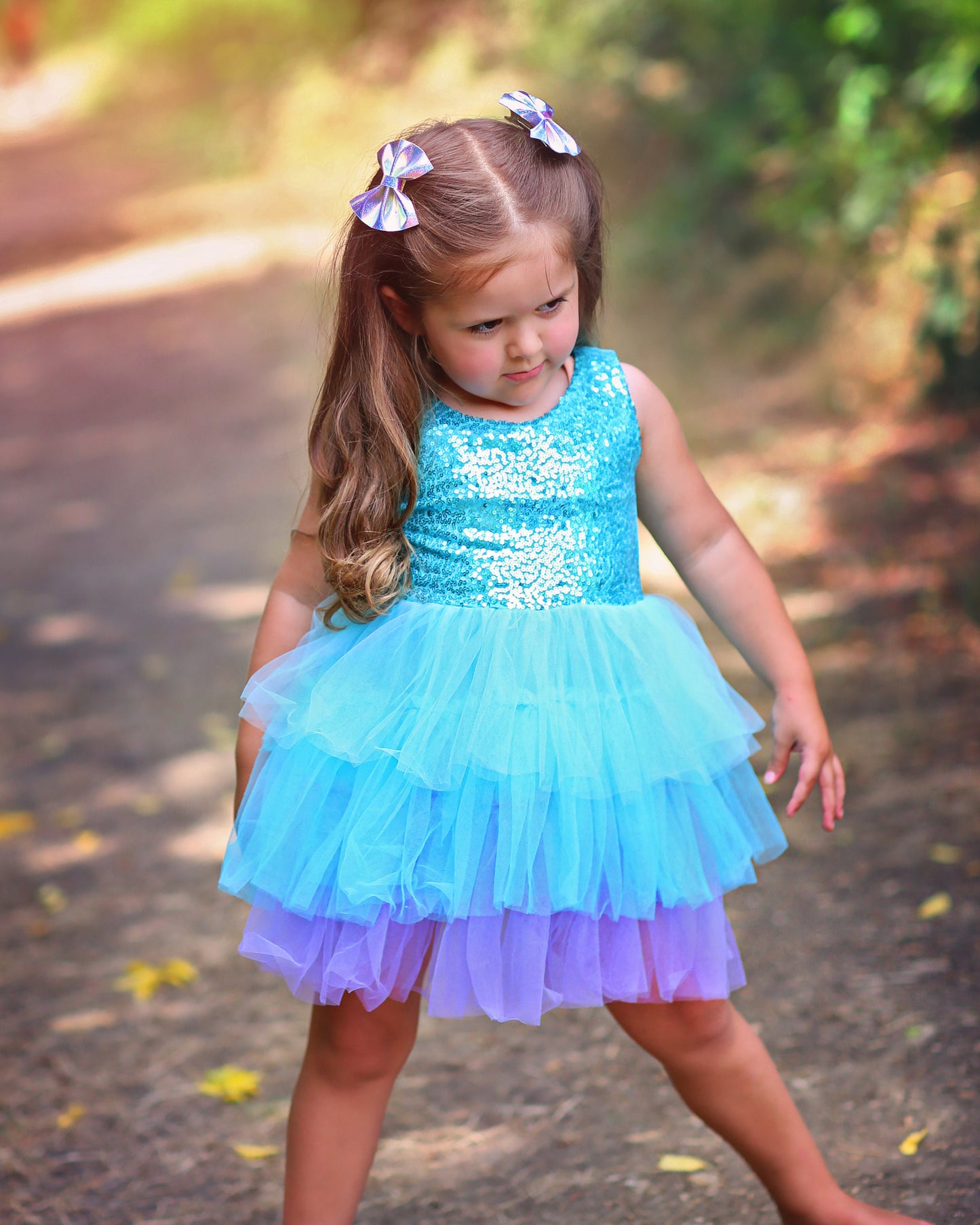 Sequin Tutu Dress in Turquoise Rainbow