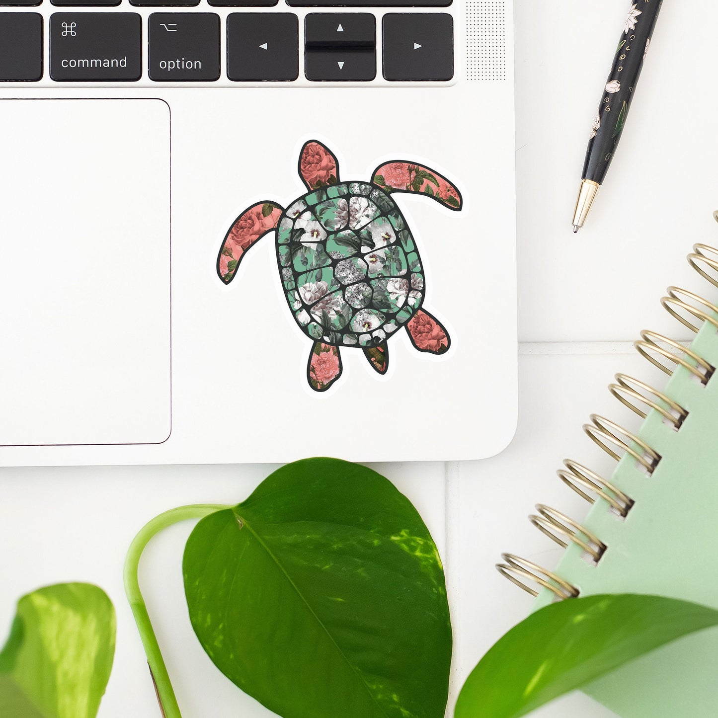 Floral Turtle Sticker- Tumbler sticker, decal, laptop sticker, water bottle sticker, turtle sticker, sticker, stickers, waterproof, sealife