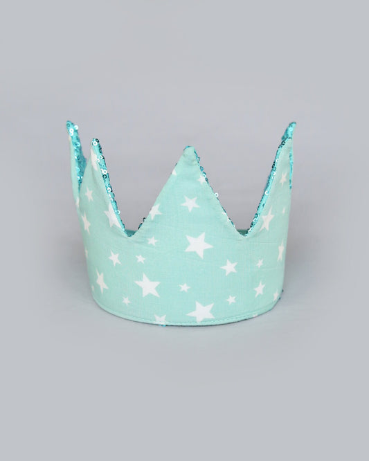 Dress Up Crown - Sequin Crown - Birthday Crown - Aqua Sequin Crown Reverse Aqua White Stars - Fits all