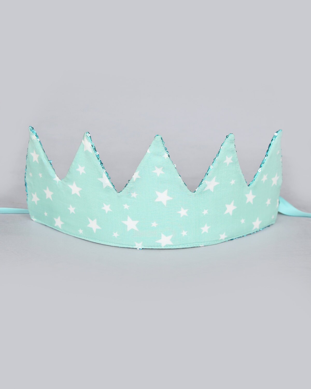 Dress Up Crown - Sequin Crown - Birthday Crown - Aqua Sequin Crown Reverse Aqua White Stars - Fits all