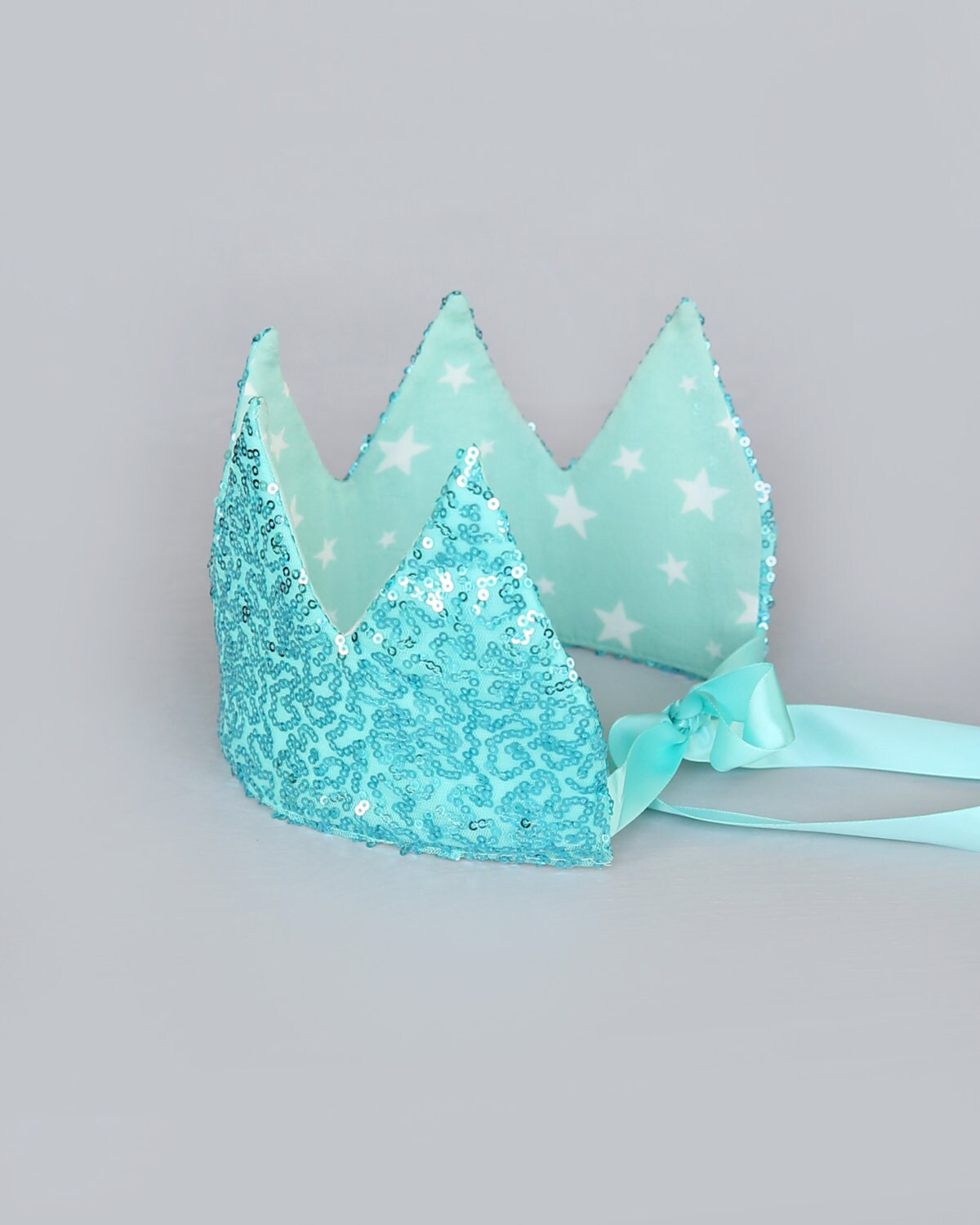 Dress Up Crown - Sequin Crown - Birthday Crown - Aqua Sequin Crown Reverse Aqua White Stars - Fits all