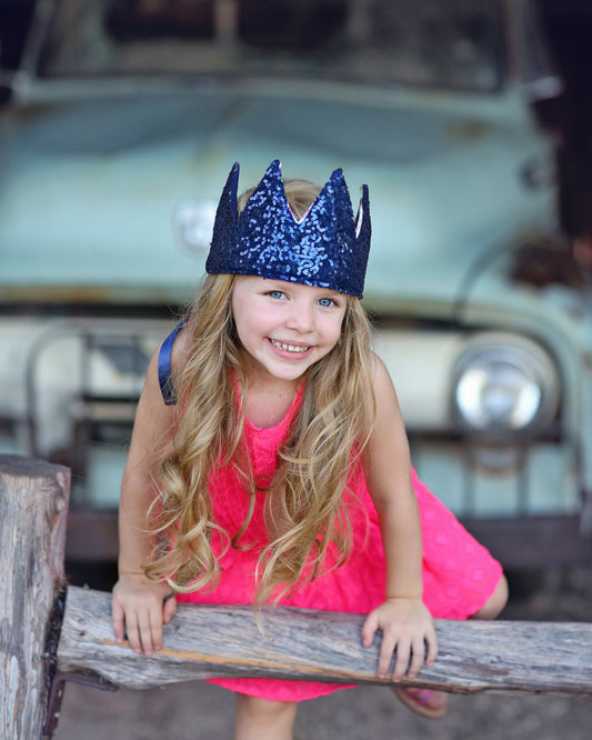 Dress Up Crown - Sequin Crown - Birthday Crown - Navy Floral Crown Reverse Navy Sequins - Fits all