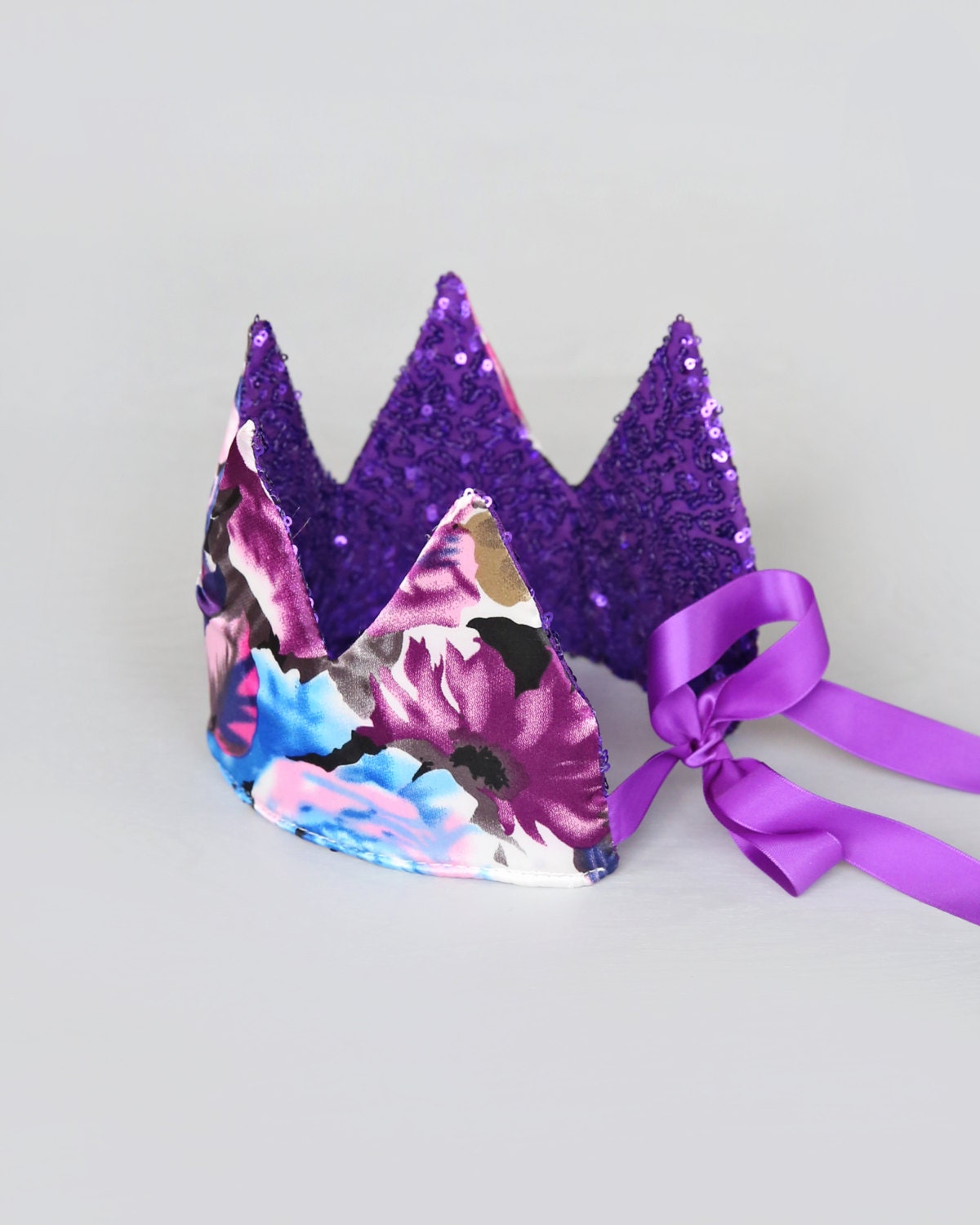 Dress Up Crown - Sequin Crown - Birthday Crown - Purple Floral Crown Reverse Purple Sequins - Fits all