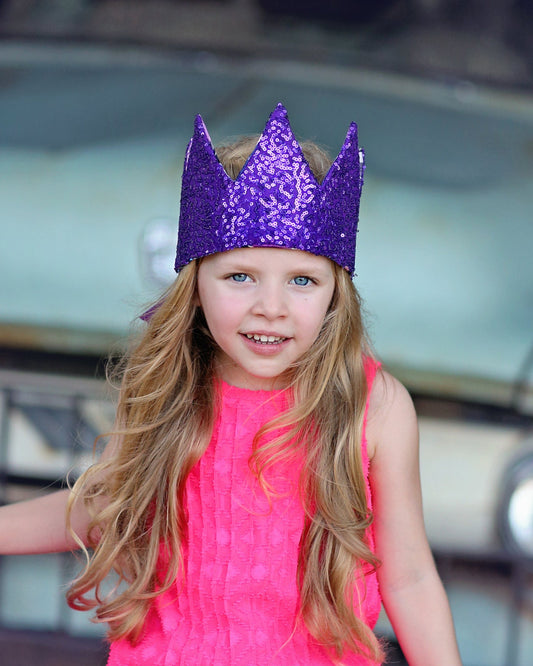 Dress Up Crown - Sequin Crown - Birthday Crown - Purple Floral Crown Reverse Purple Sequins - Fits all