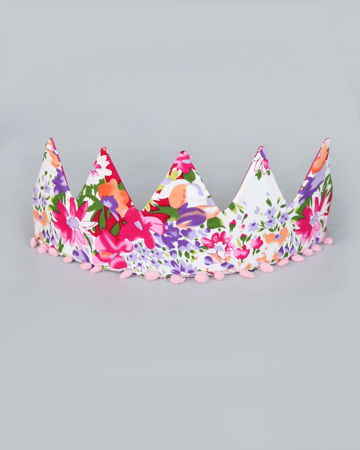 Dress Up Crown - Sequin Crown - Birthday Crown - Hot Pink and Purple Floral Pom Pom Crown Reverse Hot Pink Polka Dots - Fits all