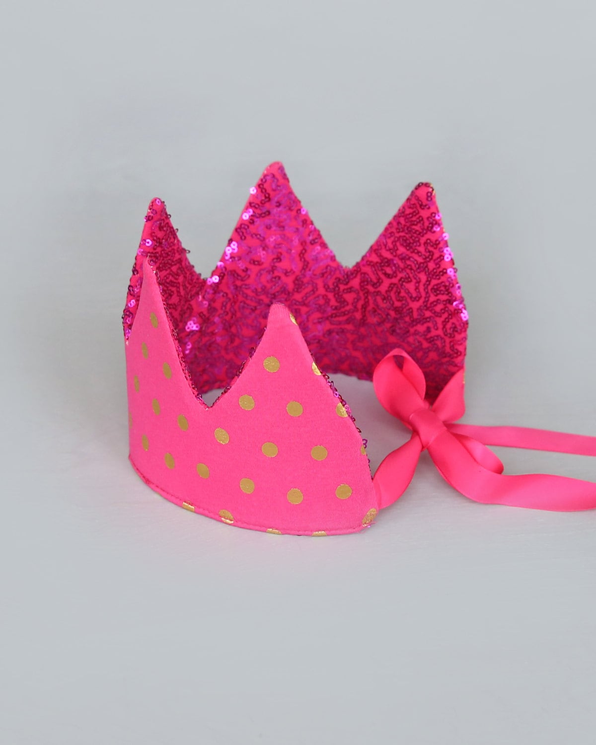 Dress Up Crown - Sequin Crown - Birthday Crown - Hot Pink with Gold Dots Crown Reverse Hot Pink Sequins - Fits all