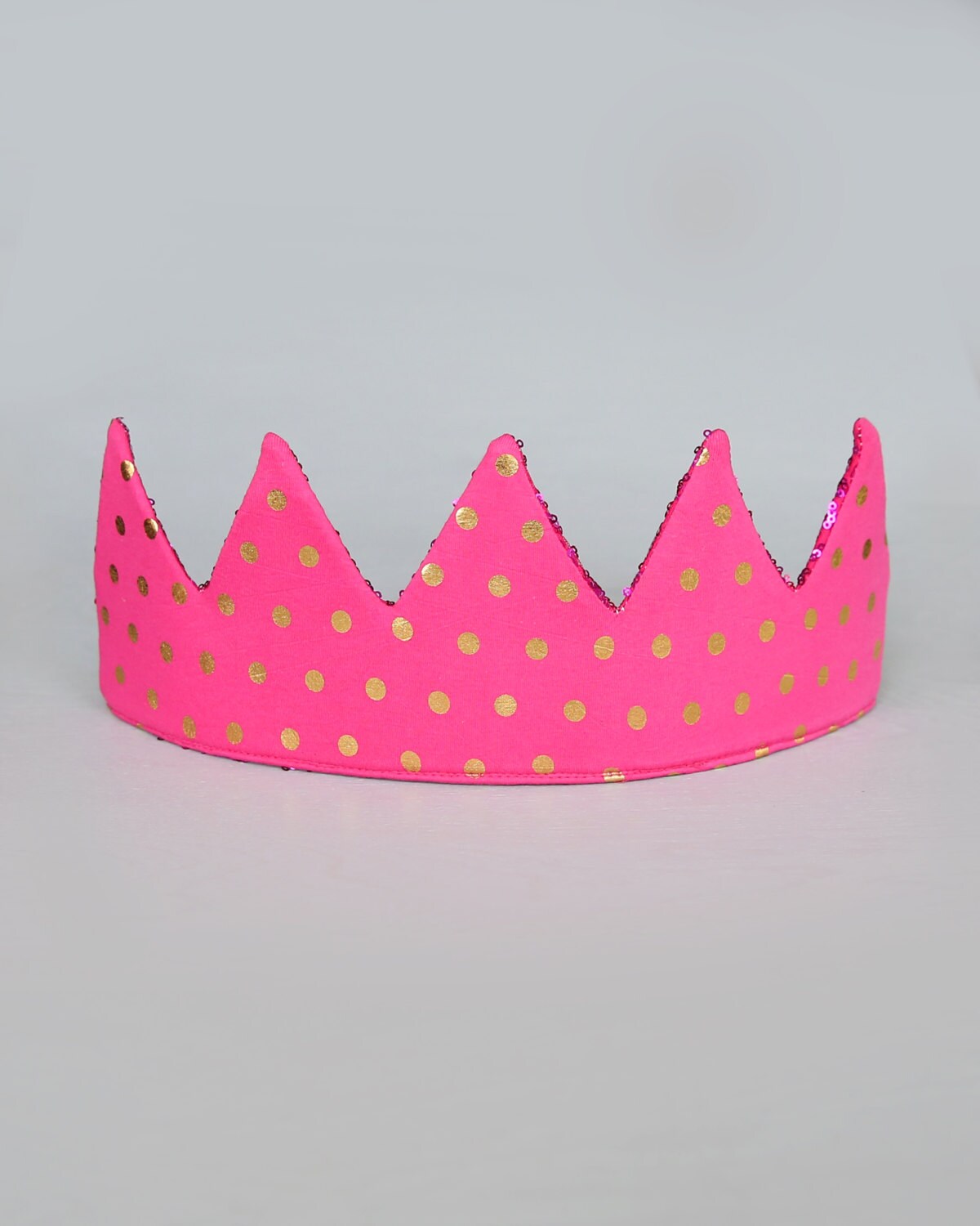 Dress Up Crown - Sequin Crown - Birthday Crown - Hot Pink with Gold Dots Crown Reverse Hot Pink Sequins - Fits all