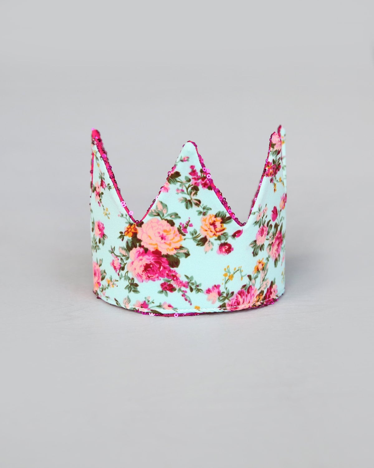 Dress Up Crown - Sequin Crown - Birthday Crown - Hot Pink Sequins Crown Reverse Aqua and Roses - Fits all