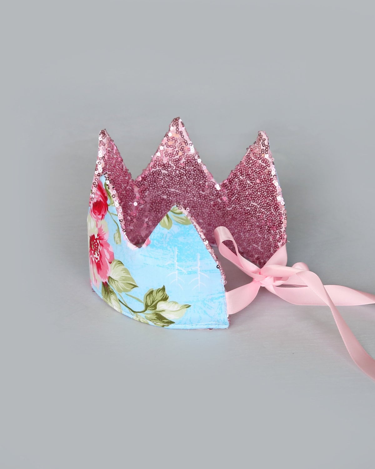 Dress Up Crown - Sequin Crown - Birthday Crown - Pink Sequins Crown Reverse Blue and Roses - Fits all