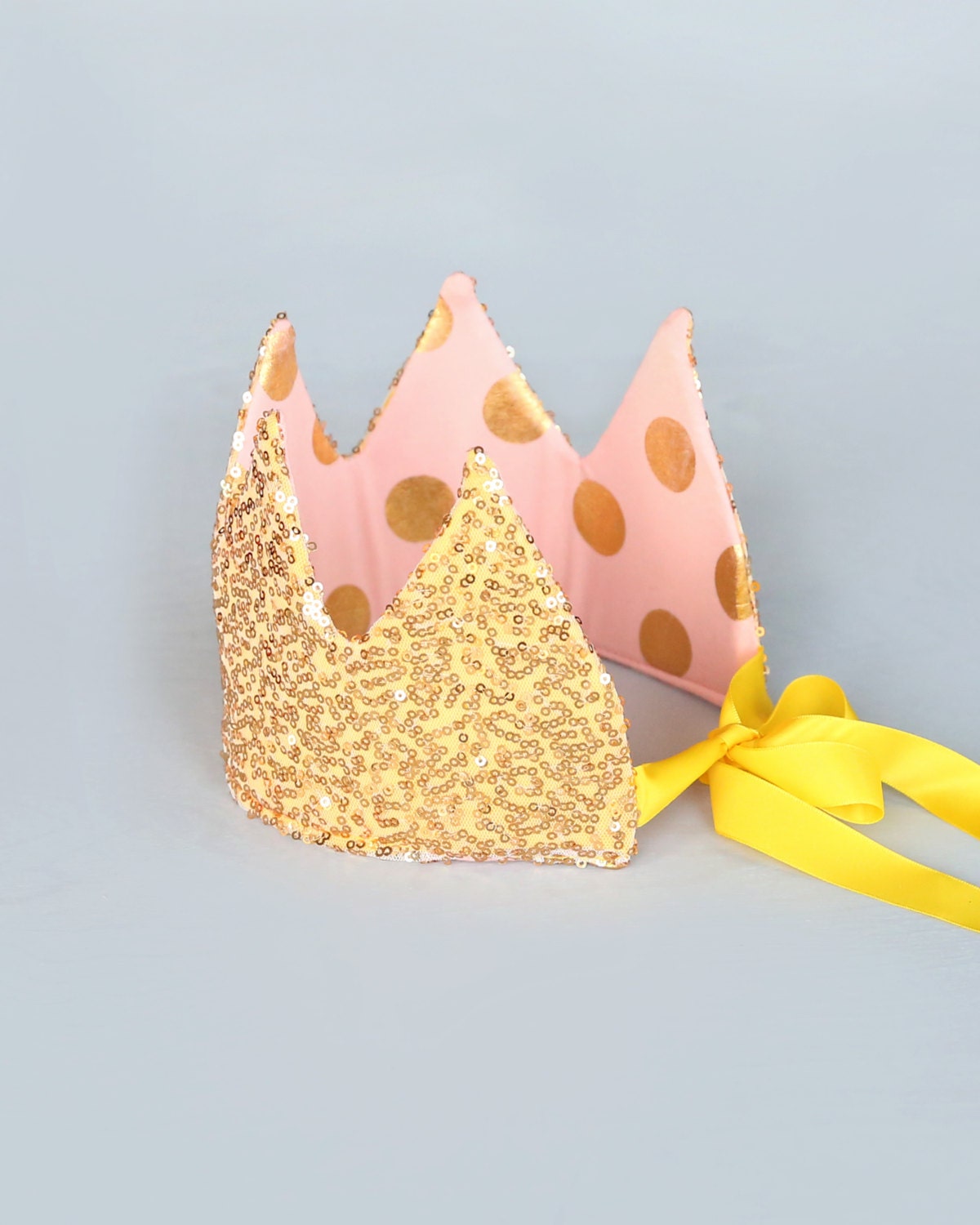 Dress Up Crown - Sequin Crown - Birthday Crown - Blush and Gold Polka Dots Crown- Gold Sequin Crown - Fits all - Reversible Crown