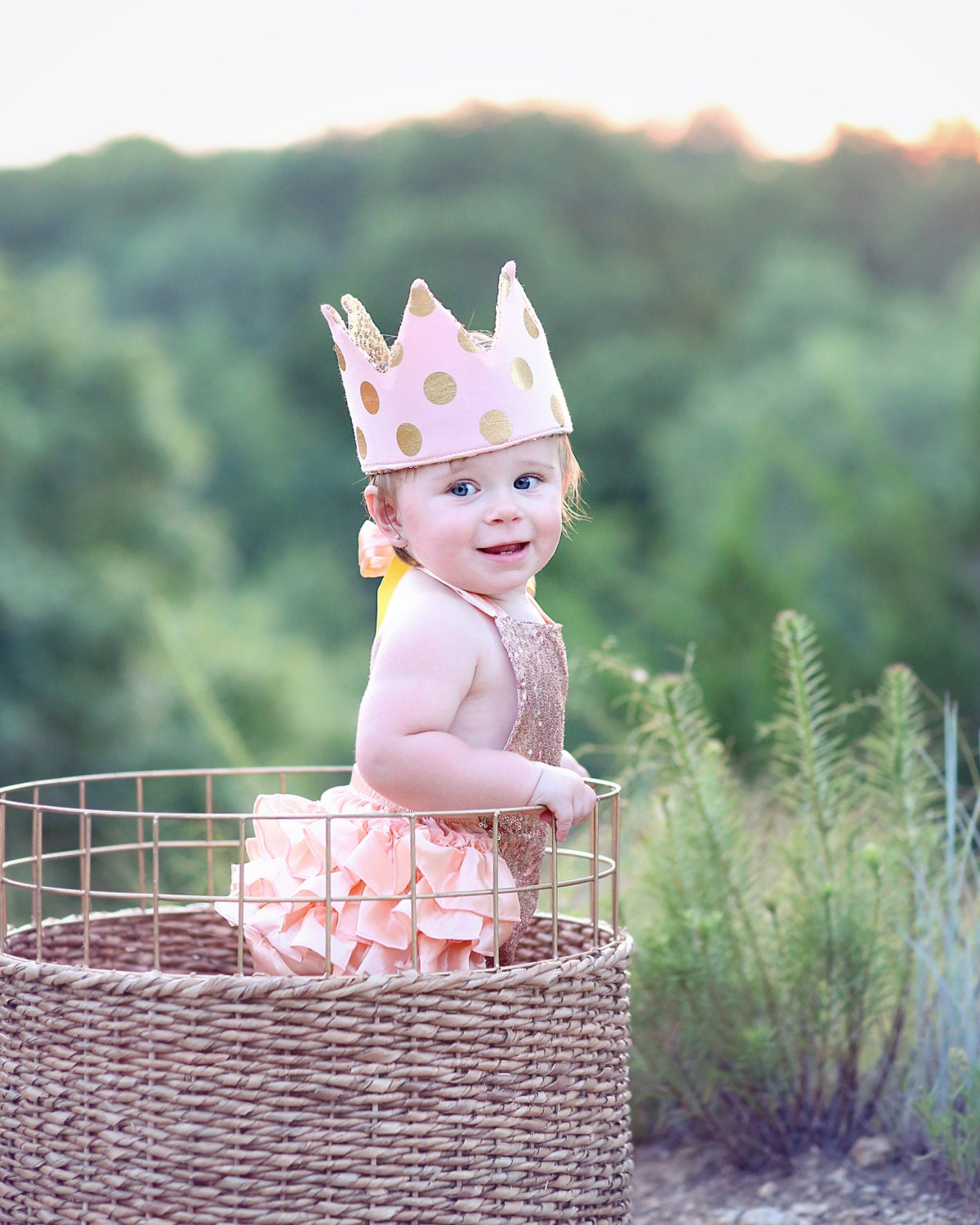 Dress Up Crown - Sequin Crown - Birthday Crown - Blush and Gold Polka Dots Crown- Gold Sequin Crown - Fits all - Reversible Crown