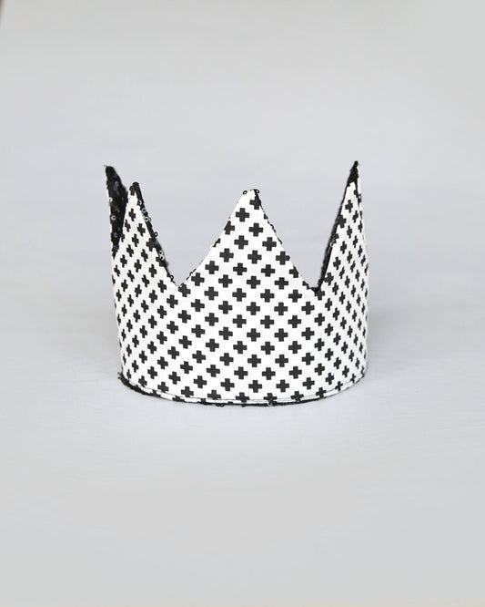 Dress Up Crown - Sequin Crown - Birthday Crown - Black with White Criss Crosses REVERSE to Black Sequins - Fits all