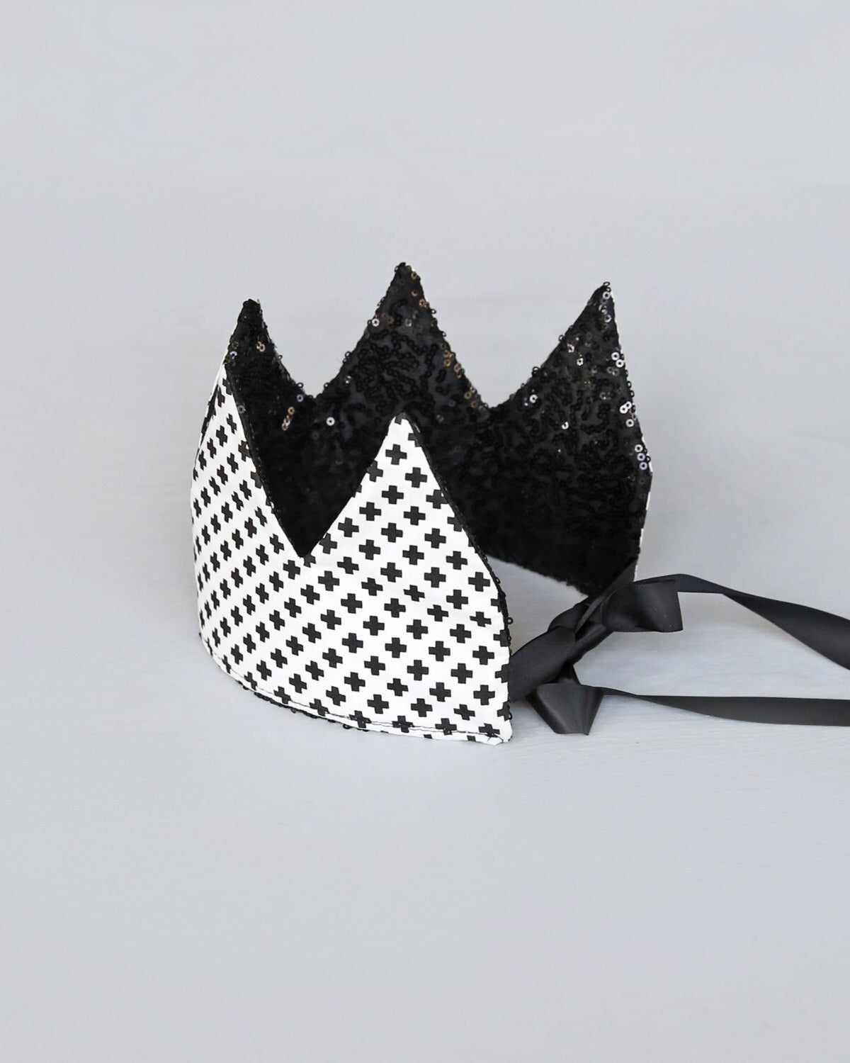 Dress Up Crown - Sequin Crown - Birthday Crown - Black with White Criss Crosses REVERSE to Black Sequins - Fits all