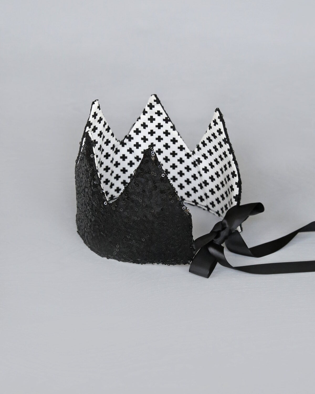 Dress Up Crown - Sequin Crown - Birthday Crown - Black with White Criss Crosses REVERSE to Black Sequins - Fits all