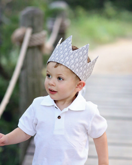 Dress Up Crown - Sequin Crown - Birthday Crown - Gray Arrow Crown Reverse Yellow, Aqua and Gray Arrows - Fits all