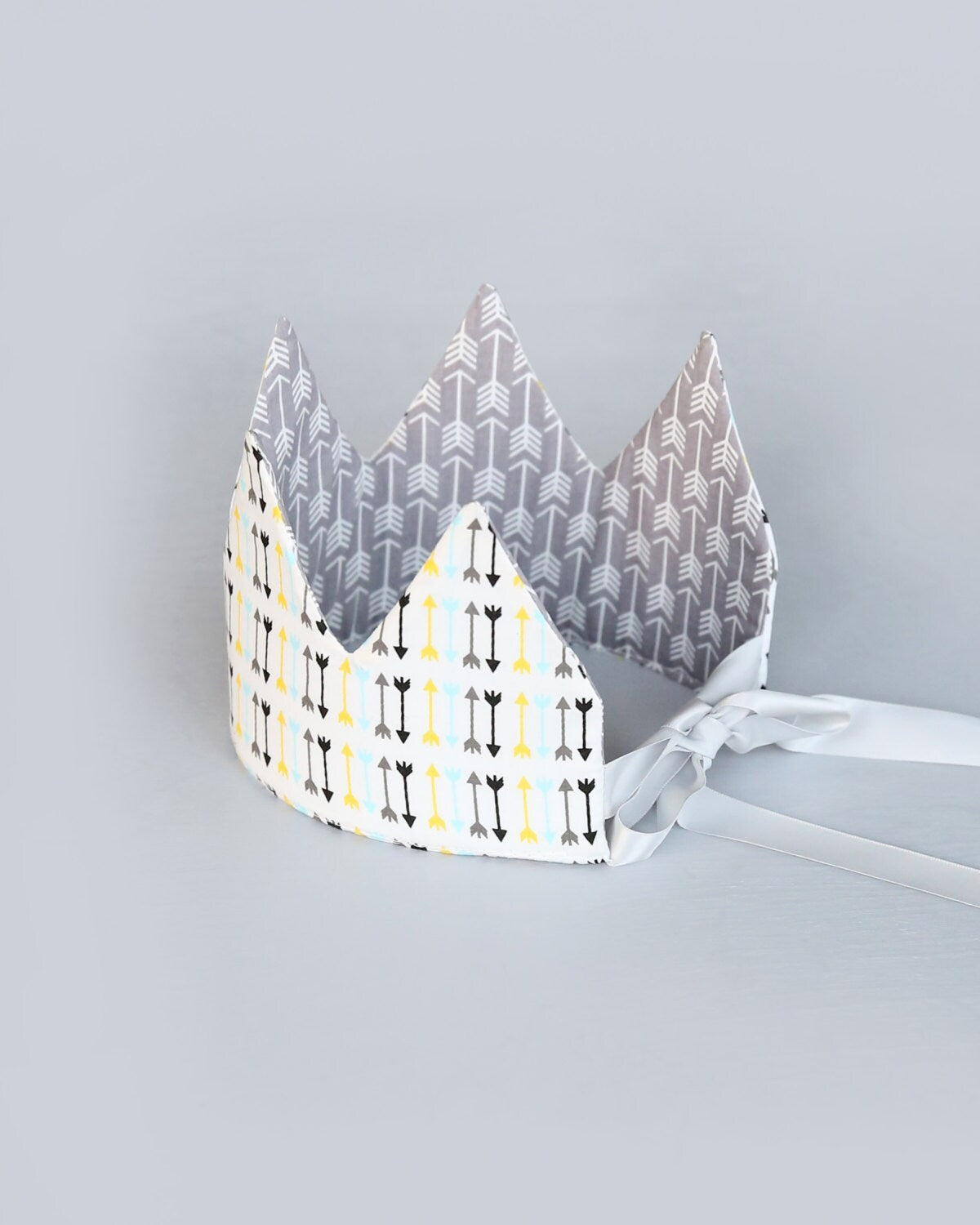 Dress Up Crown - Sequin Crown - Birthday Crown - Gray Arrow Crown Reverse Yellow, Aqua and Gray Arrows - Fits all