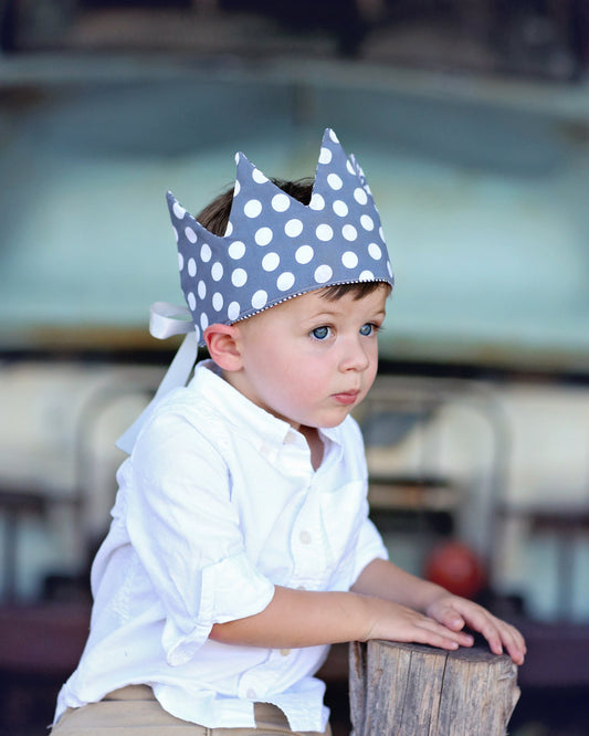 Dress Up Crown - Sequin Crown - Birthday Crown - Gray Polka Dots Reverse Gray Stripes Crown - Fits all