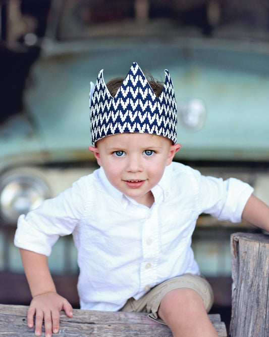 Dress Up Crown - Sequin Crown - Birthday Crown - Navy with White Ikat Crown - Fits all