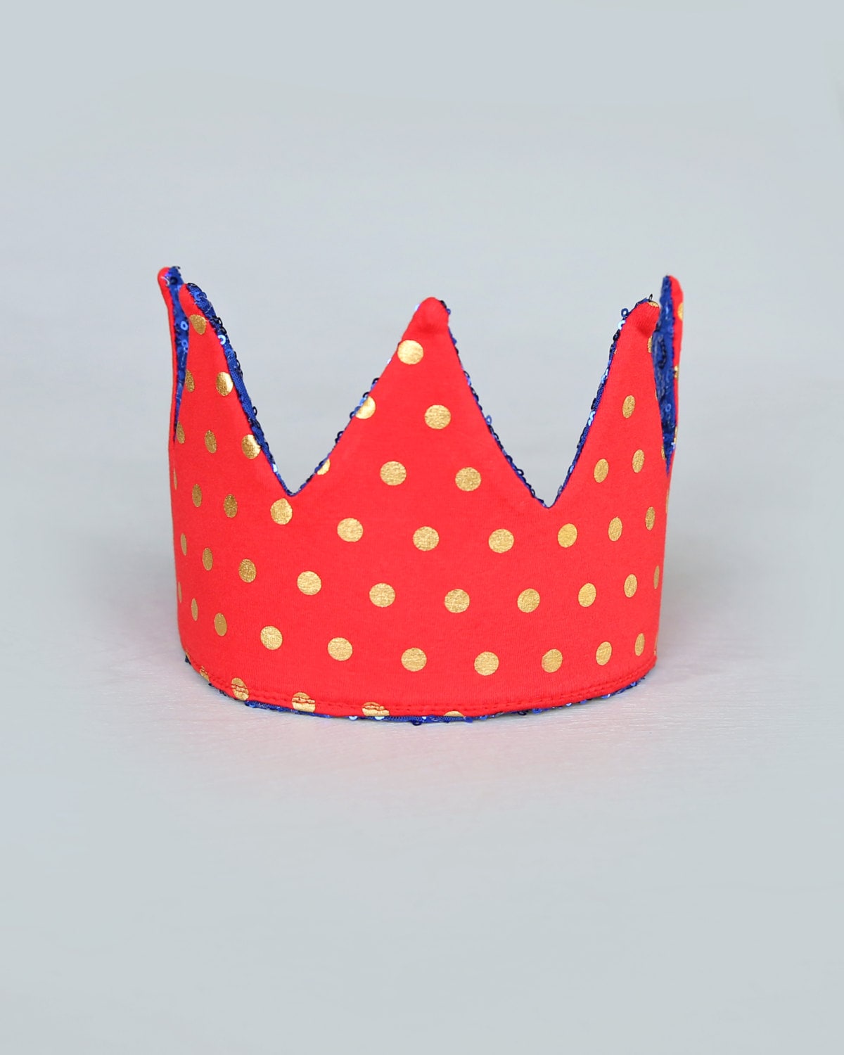 Dress Up Crown - Sequin Crown - Birthday Crown - Red and Gold Polka Dot Crown REVERSE to Blue Sequins - Fits all