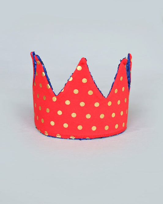 Dress Up Crown - Sequin Crown - Birthday Crown - Red and Gold Polka Dot Crown REVERSE to Blue Sequins - Fits all