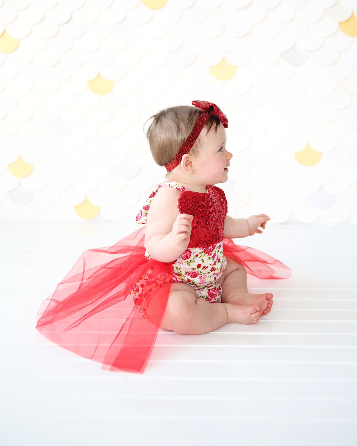 Romper - Tulle skirted, Skirted, Sequin Top Romper - Sequin Romper - Princess Romper - Birthday Romper - Photoshoot - Red Flower Romper