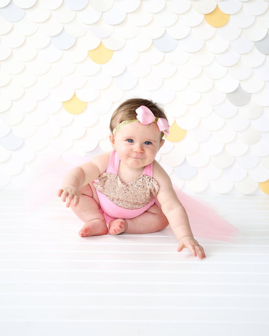 Romper - Tulle skirted, Skirted, Sequin Top Romper - Sequin Romper - Birthday Romper - Photoshoot - Pink and Rose Gold Sequin Romper