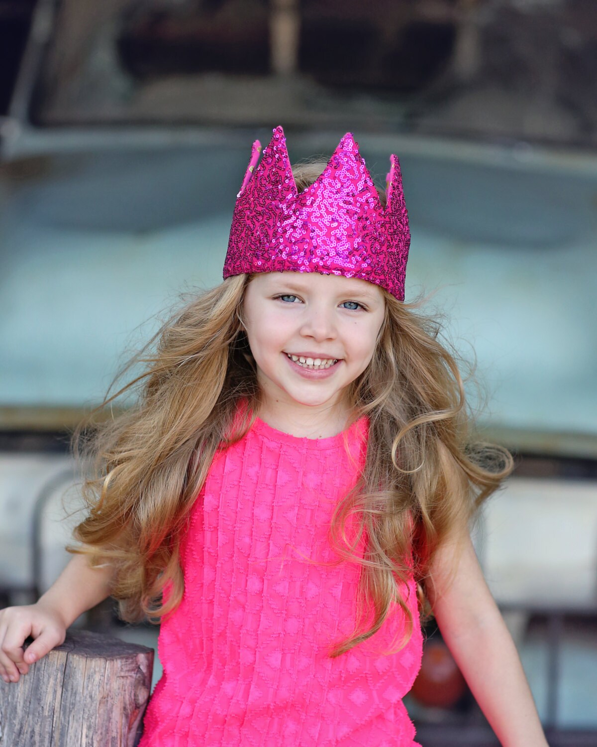 Dress Up Crown - Sequin Crown - Birthday Crown - Hot Pink with Gold Dots Crown Reverse Hot Pink Sequins - Fits all