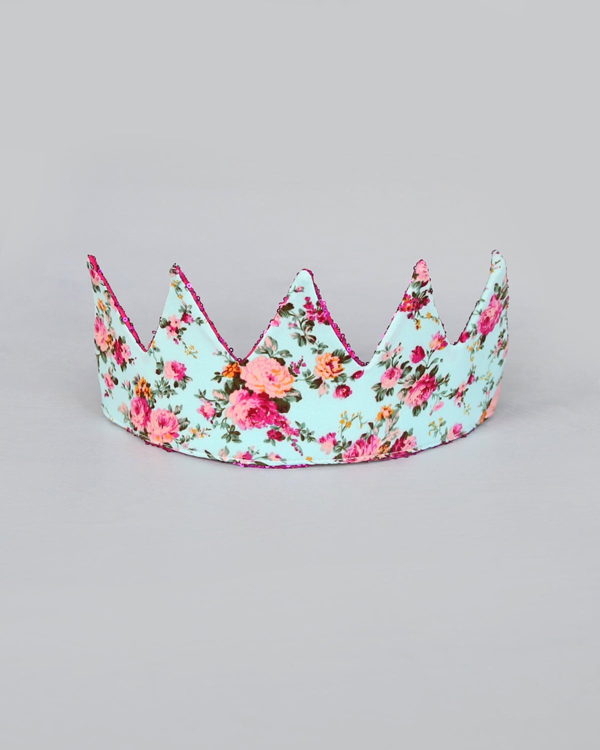 Dress Up Crown - Sequin Crown - Birthday Crown - Hot Pink Sequins Crown Reverse Aqua and Roses - Fits all