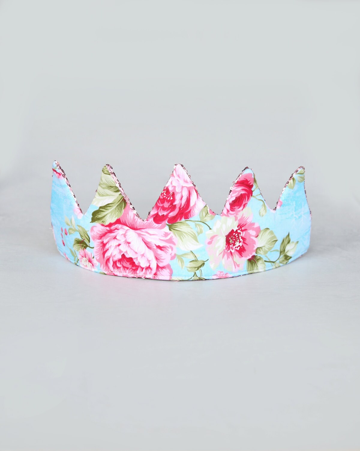 Dress Up Crown - Sequin Crown - Birthday Crown - Pink Sequins Crown Reverse Blue and Roses - Fits all