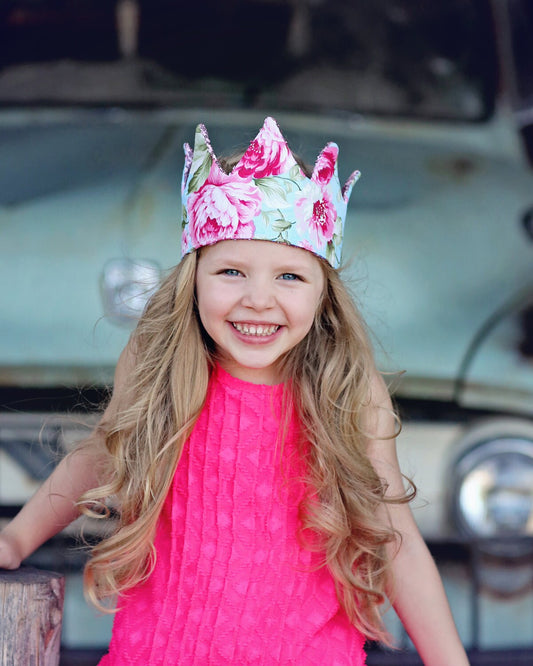 Dress Up Crown - Sequin Crown - Birthday Crown - Pink Sequins Crown Reverse Blue and Roses - Fits all