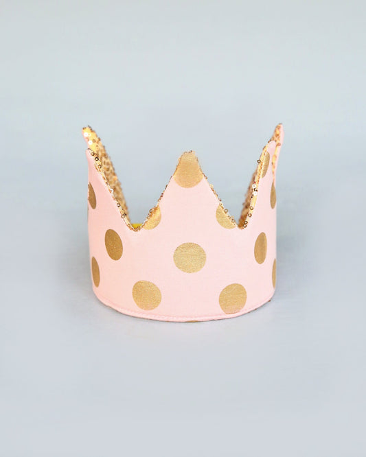 Dress Up Crown - Sequin Crown - Birthday Crown - Blush and Gold Polka Dots Crown- Gold Sequin Crown - Fits all - Reversible Crown