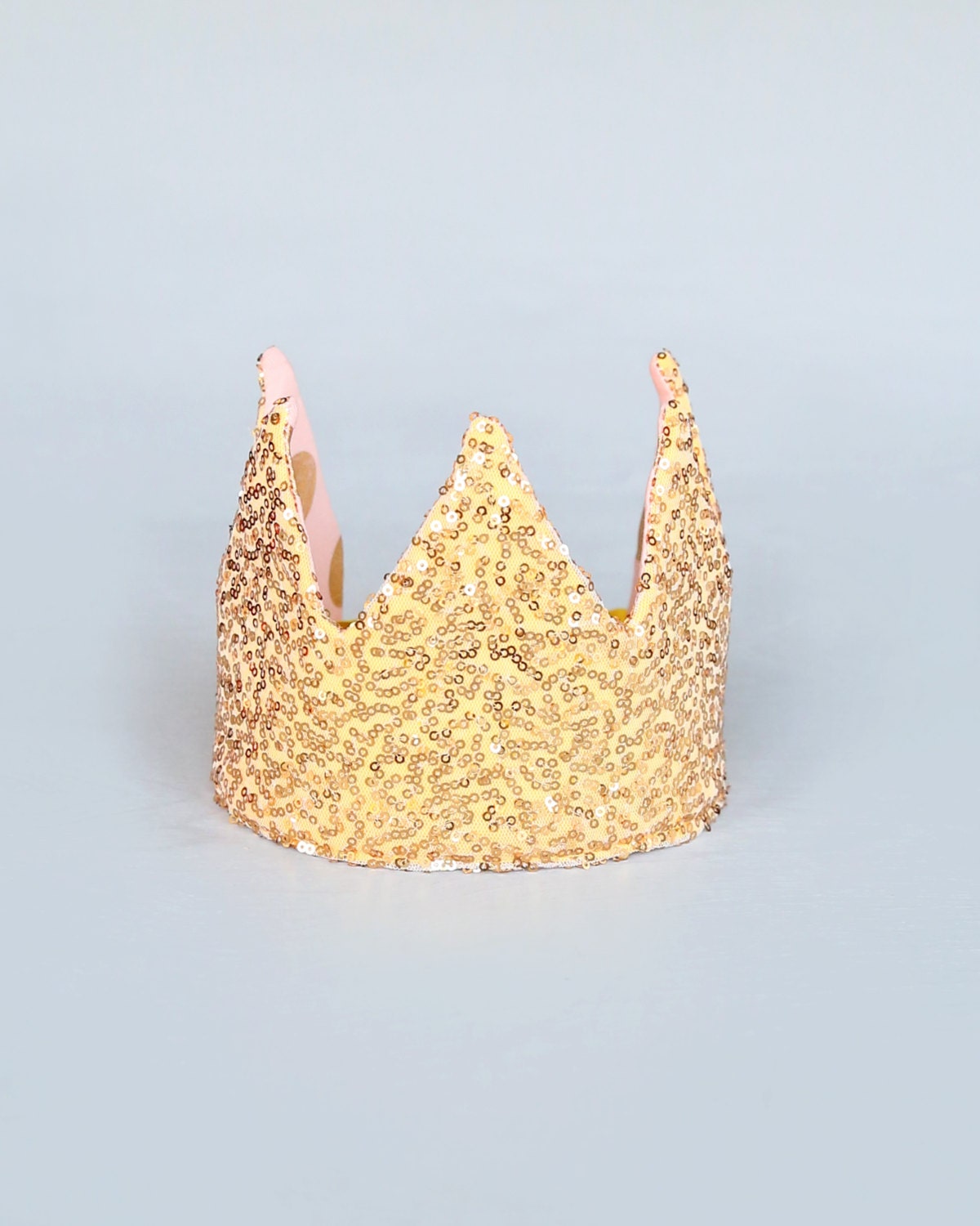 Dress Up Crown - Sequin Crown - Birthday Crown - Blush and Gold Polka Dots Crown- Gold Sequin Crown - Fits all - Reversible Crown